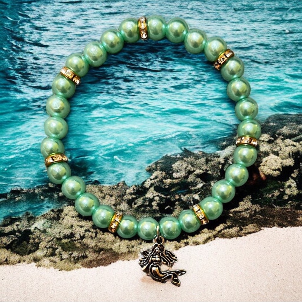 Sea-Glass Green beaded Mermaid Charm Bracelet